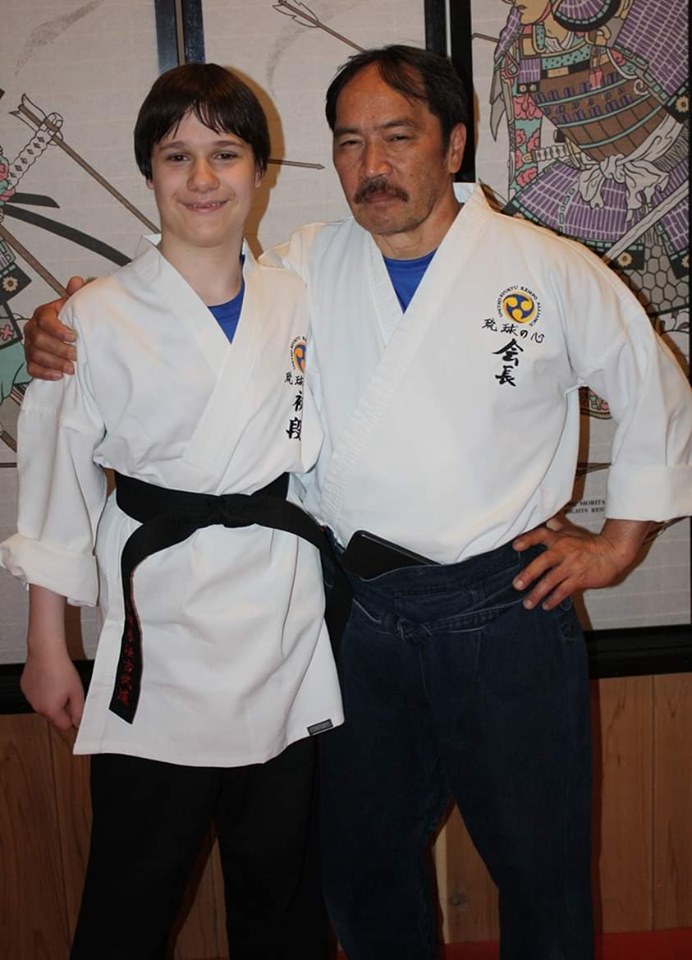 Picture of student and head instuctor of the URKA to promote a karate workshop with Kaicho for Open Hand